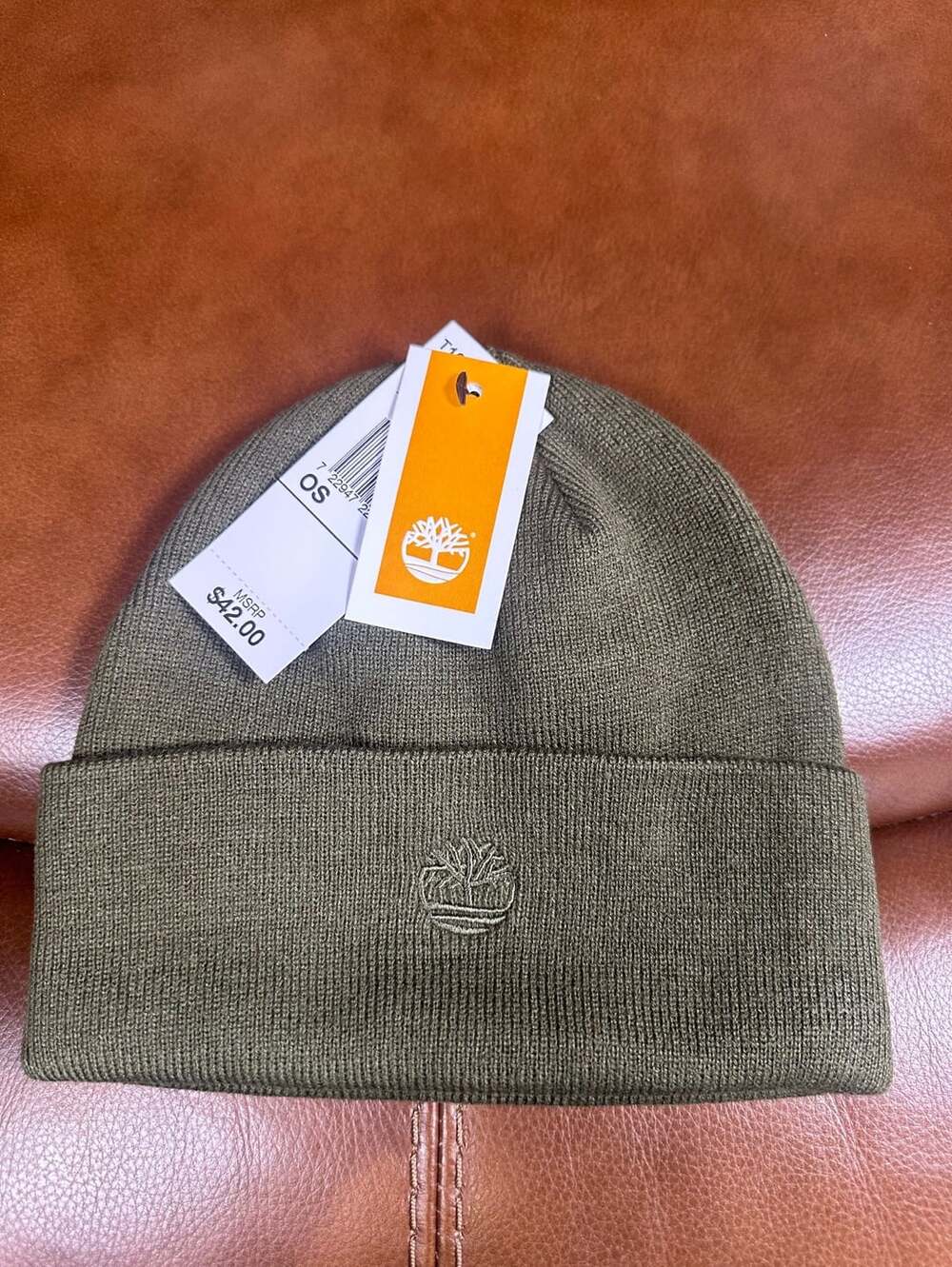 Timberland Beanie Size OS Olive Green Cuffed Logo Hat